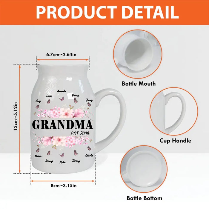 Custom Personalized Grandma/Mom Flower Vase - Upto 5 Children & 10 Grandkids - Mother's Day Gift Idea For Grandma/Mom