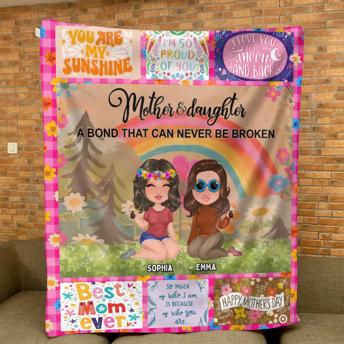 Custom Personalized Mom & Daughter Quilt/ Fleece Throw Blanket - Mother's Day Gift Idea To Mom - Mother And Daughter A Bond That Can Never Be Broken