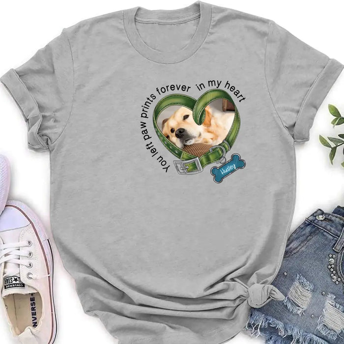 Custom Personalized Dog Collar Shirt/ Hoodie - Upload Photo - Gift Idea For Dog Lover/ Mother's Day/Father's Day - You Left Paw Prints Forever In My Heart