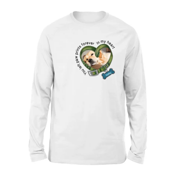 Custom Personalized Dog Collar Shirt/ Hoodie - Upload Photo - Gift Idea For Dog Lover/ Mother's Day/Father's Day - You Left Paw Prints Forever In My Heart