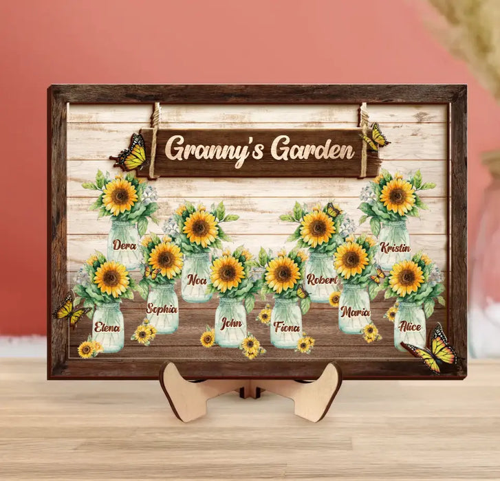 Custom Personalized Granny's Garden 2 Layered Wooden Art - Up to 10 Kids - Mother's Day Gift Idea For Mom/ Grandma