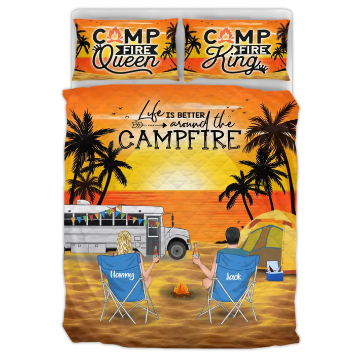 Custom Personalized New Beach Camping Quilt Bed Sets - Gift for Whole Family, Camping Lovers - Couple/Parents With Up To 5 Pets, 4 Kids - Life Is Better Around The Campfire