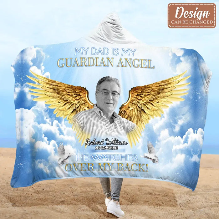 Custom Personalized Memorial Photo Hooded Blanket With Soft Fleece Lining - Memorial Gift Idea For Family Member - My Mom is My Guardian Angel

She Watches Over My Back!