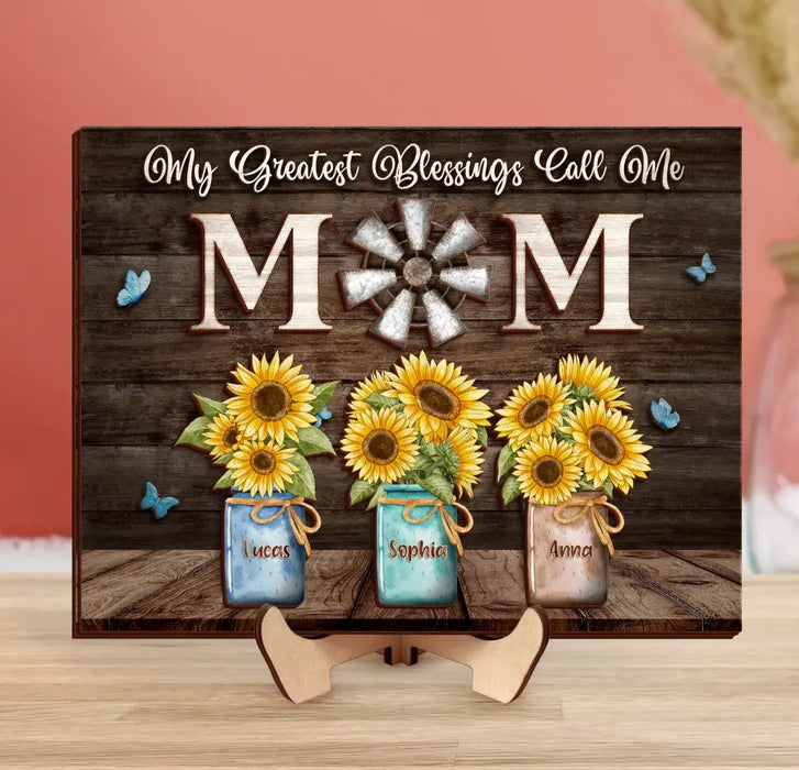 Custom Personalized Mom Flowers 2 Layered Wooden Art - Up to 7 Kids - Mother's Day Gift Idea - My Greatest Blessings Call Me Mom