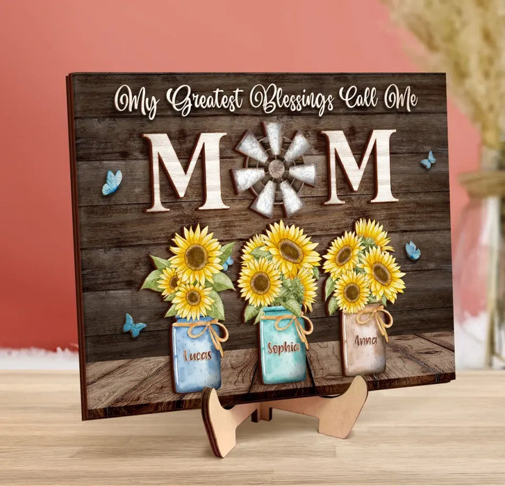 Custom Personalized Mom Flowers 2 Layered Wooden Art - Up to 7 Kids - Mother's Day Gift Idea - My Greatest Blessings Call Me Mom