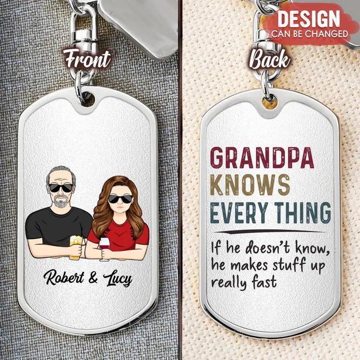 Custom Personalized Grandpa Aluminum Keychain - Gift Idea For Grandpa/Father's Day - Grandpa Knows Every Thing