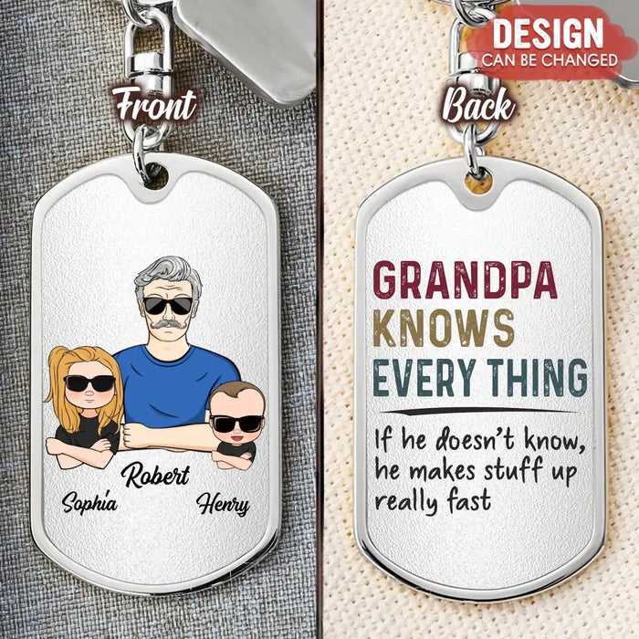 Custom Personalized Grandpa Aluminum Keychain - Gift Idea For Grandpa/Father's Day - Grandpa Knows Every Thing