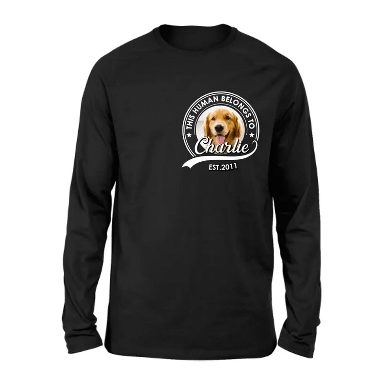 Personalized Pet Mom/Pet Dad Shirt/Hoodie - Upload Photo - Gift Idea For Pet Lover/Mother's Day/Father's Day - This Human Belongs To