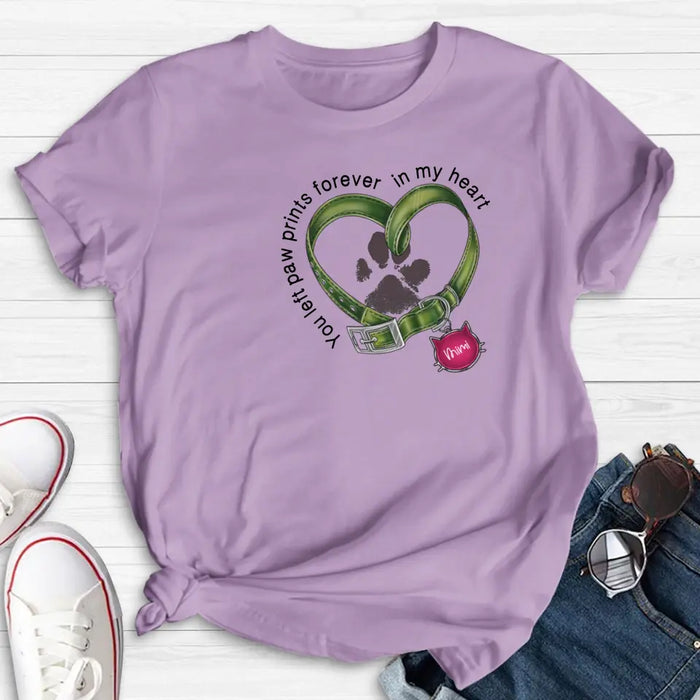 Custom Personalized Memorial Cat Collar Pawprints T-shirt/ Hoodie - Gift Idea For Cat Lover/ Mother's Day/Father's Day - You Left Paw Prints Forever In My Heart