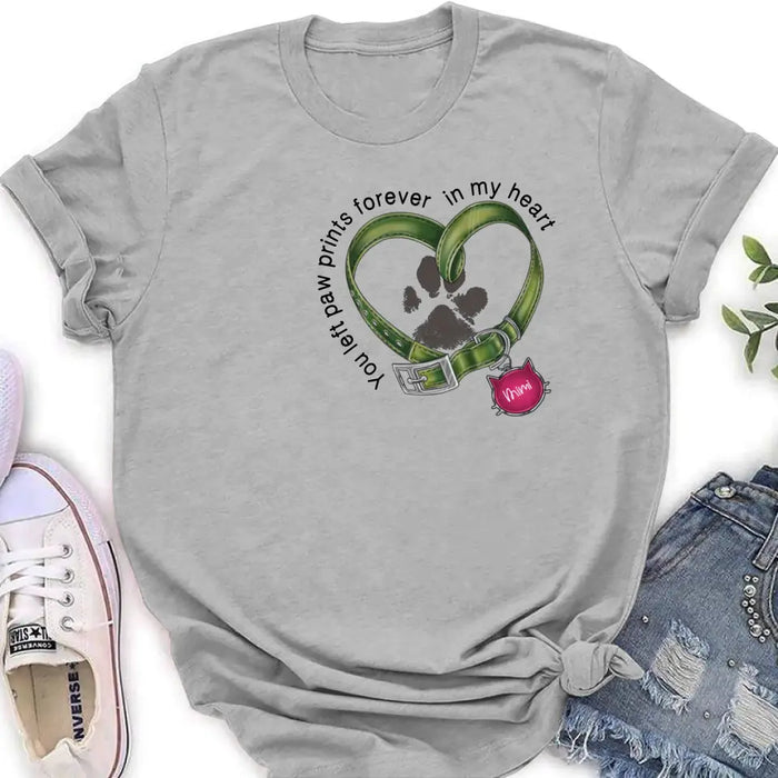 Custom Personalized Memorial Cat Collar Pawprints T-shirt/ Hoodie - Gift Idea For Cat Lover/ Mother's Day/Father's Day - You Left Paw Prints Forever In My Heart