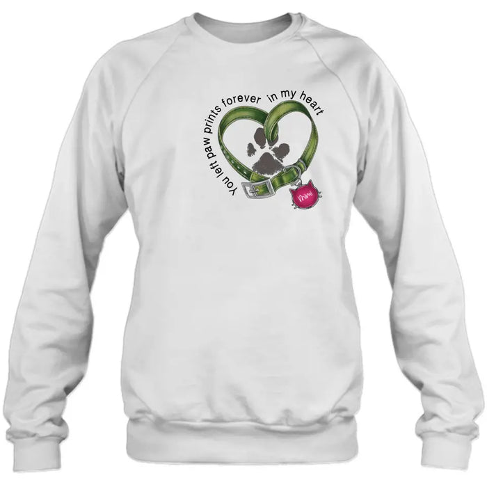 Custom Personalized Memorial Cat Collar Pawprints T-shirt/ Hoodie - Gift Idea For Cat Lover/ Mother's Day/Father's Day - You Left Paw Prints Forever In My Heart