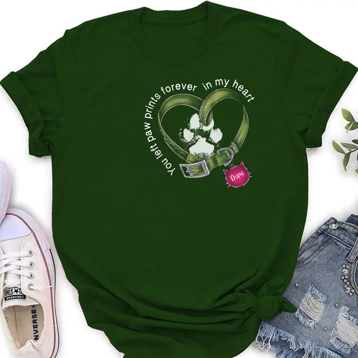 Custom Personalized Cat Collar Pawprints T-shirt/ Hoodie - Memorial Gift Idea For Cat Lover/ Mother's Day/Father's Day - You Left Paw Prints Forever In My Heart