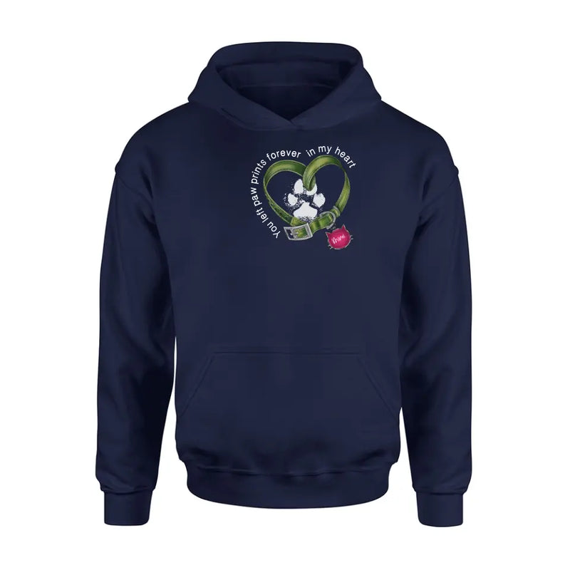 Personalized Cat Collar Pawprints T-shirt/Hoodie - Memorial Gift Idea For Cat Lover/Mother's Day/Father's Day - You Left Paw Prints Forever In My Heart
