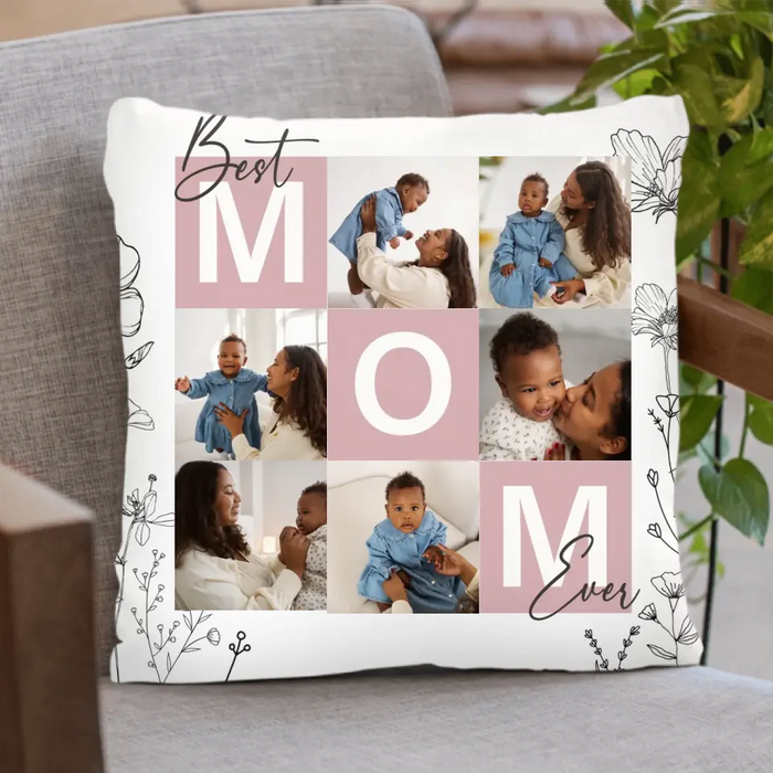 Custom Personalized Upload Photo Pillow Cover - Upload Mom And Kid Photo - Gift Idea For Mother's Day 2024 - Best Mom Ever