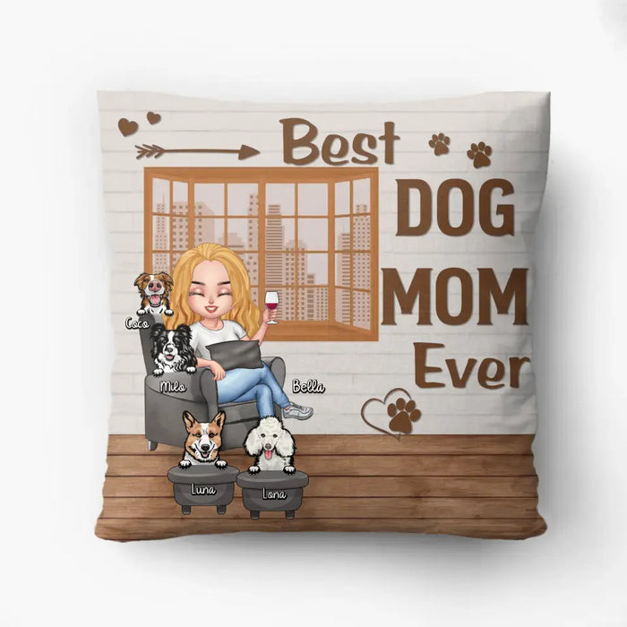 Custom Personalized Dog Mom Pillow Cover - Upto 4 Dogs - Gift Idea For Dog Lovers/ Mother's Day - Best Dog Mom Ever