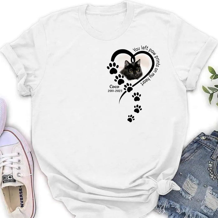 Custom Personalized Memorial Cat T-shirt/ Hoodie - Gift Idea For Cat Lover/ Mother's Day/Father's Day - You Left Paw Prints On My Heart