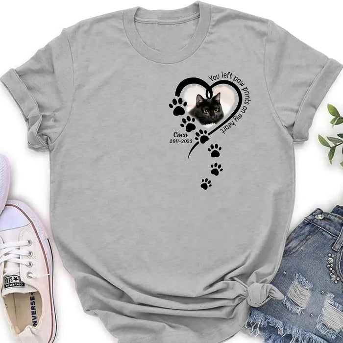 Custom Personalized Memorial Cat T-shirt/ Hoodie - Gift Idea For Cat Lover/ Mother's Day/Father's Day - You Left Paw Prints On My Heart