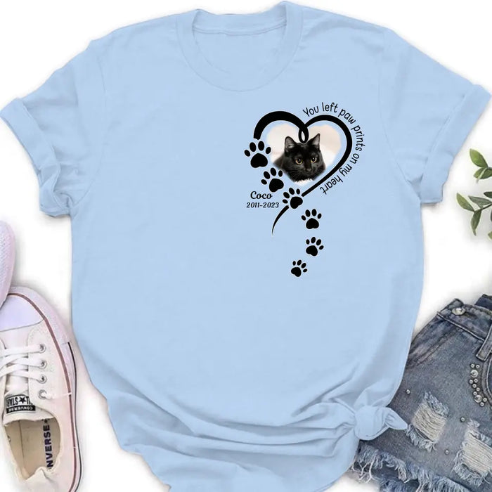 Custom Personalized Memorial Cat T-shirt/ Hoodie - Gift Idea For Cat Lover/ Mother's Day/Father's Day - You Left Paw Prints On My Heart