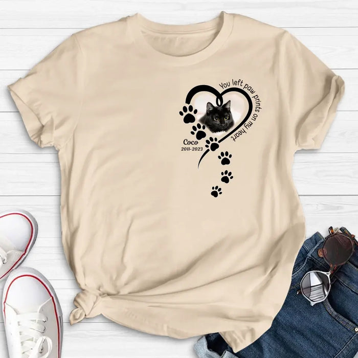 Custom Personalized Memorial Cat T-shirt/ Hoodie - Gift Idea For Cat Lover/ Mother's Day/Father's Day - You Left Paw Prints On My Heart