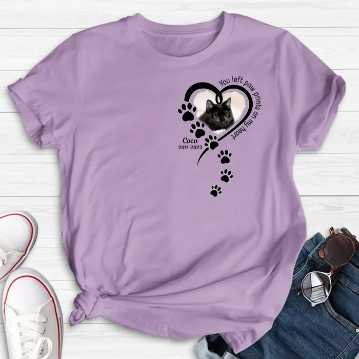 Custom Personalized Memorial Cat T-shirt/ Hoodie - Gift Idea For Cat Lover/ Mother's Day/Father's Day - You Left Paw Prints On My Heart