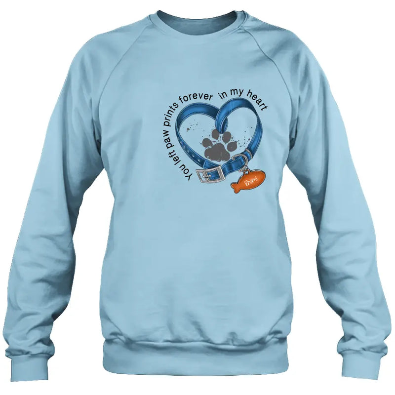 Personalized Memorial Paw Prints Cat Collar T-shirt/Hoodie - Gift Idea For Cat Lover/Mother's Day/Father's Day - You Left Paw Prints Forever In My Heart