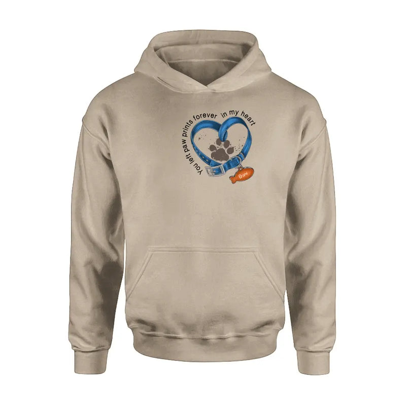 Personalized Memorial Paw Prints Cat Collar T-shirt/Hoodie - Gift Idea For Cat Lover/Mother's Day/Father's Day - You Left Paw Prints Forever In My Heart