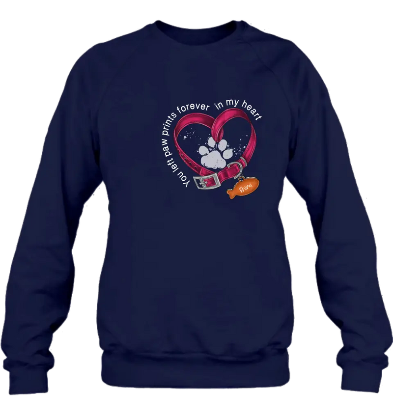 Personalized Memorial Paw Prints Cat Collar Shirt/Hoodie - Gift Idea For Cat Lover/Mother's Day/Father's Day - You Left Paw Prints Forever In My Heart