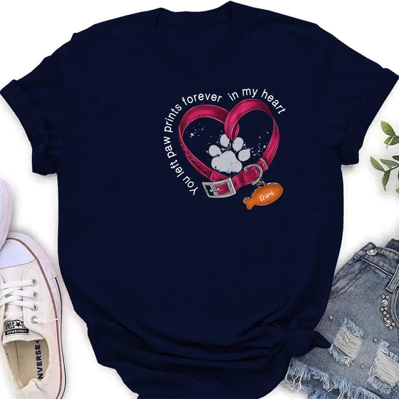 Personalized Memorial Paw Prints Cat Collar Shirt/Hoodie - Gift Idea For Cat Lover/Mother's Day/Father's Day - You Left Paw Prints Forever In My Heart
