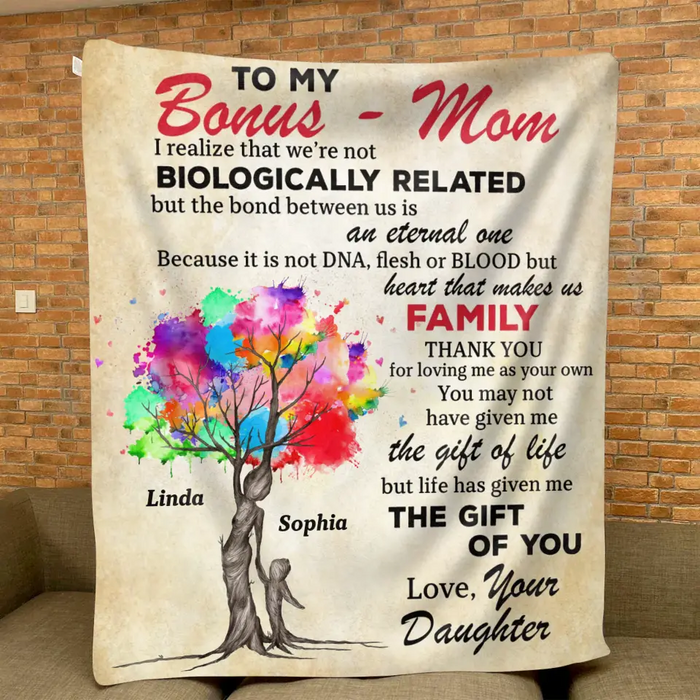 Custom Personalized To My Bonus Mom Quilt/ Fleece Throw Blanket - Upto 5 Kids - Mother's Day Gift Idea To Mom - Life Has Given Me The Gift Of You