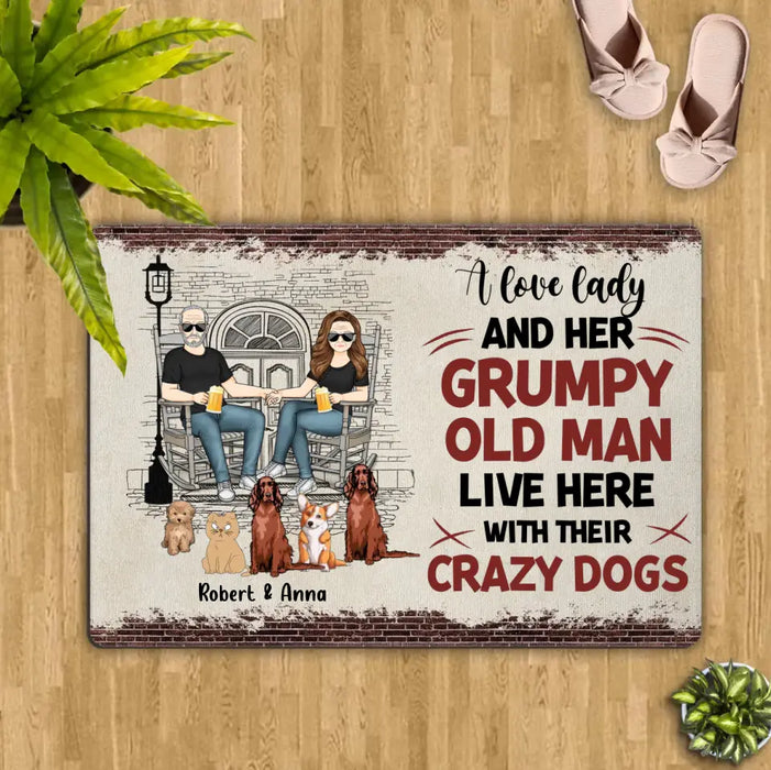 Custom Personalized Couple With Pets Doormat - Gift Idea For Mother's Day/Father's Day/Pet Lovers - Upto 5 Pets - A Lovely Lady And Her Grumpy Old Man Live Here