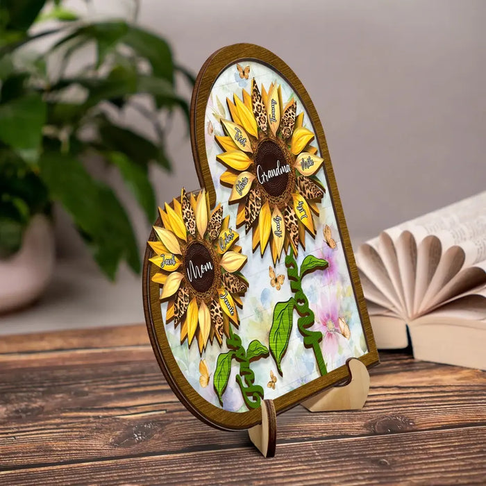 Custom Personalized First Mom Now Grandma Sunflower 2 Layered Wooden Art - Upto 15 Kids And 15 Grandkids - Mother's Day Gift Idea For Grandma/ Mom