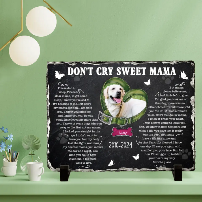 Custom Personalized Memorial Rectangle Lithograph -Memorial Gift Idea For Dog Owner - Upload Dog Photo - Don't Cry Sweet Mama