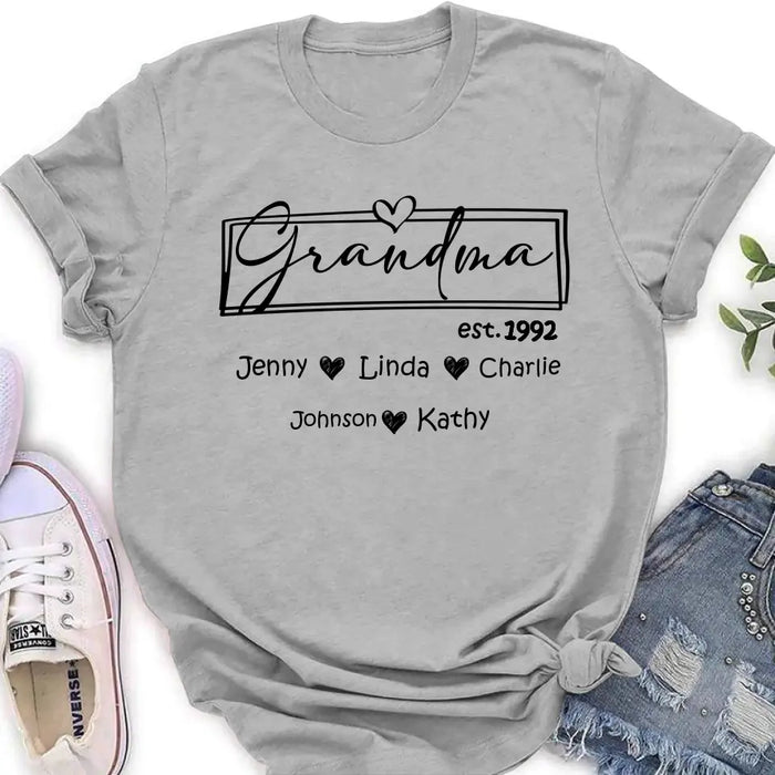 Custom Personalized Mom And Grandma Shirt - Upto 12 People - Mother's Day Gift Idea for Mom/Grandma - Grandma Est.1992