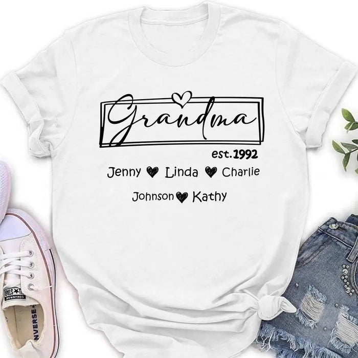 Custom Personalized Mom And Grandma Shirt - Upto 12 People - Mother's Day Gift Idea for Mom/Grandma - Grandma Est.1992