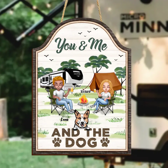 Custom Personalized Camping Wooden Sign - Best Gift For Camping Lovers/Dog Lovers - Upto 7 Dogs -  You & Me And The Dogs