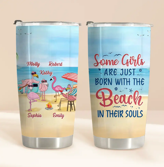 Custom Personalized Beach Besties Tumbler - Gift Idea For Besties/Friends/Beach Lovers - Upto 5 Flamingos - Beaches Booze Besties