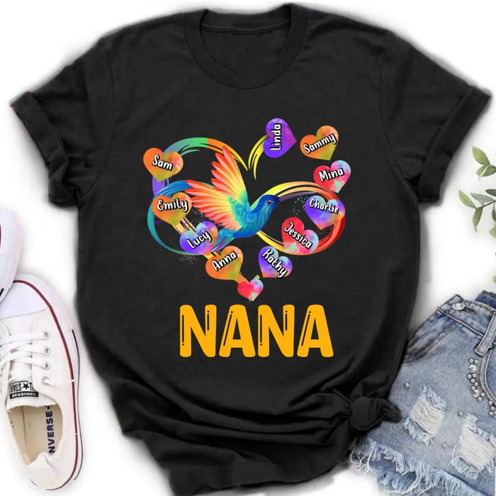 Custom Personalized Grandma Infinity Hummingbird Rainbow Shirt/ Hoodie - Mother's Day Gift Idea For Grandma - Upto 10 Grandkids