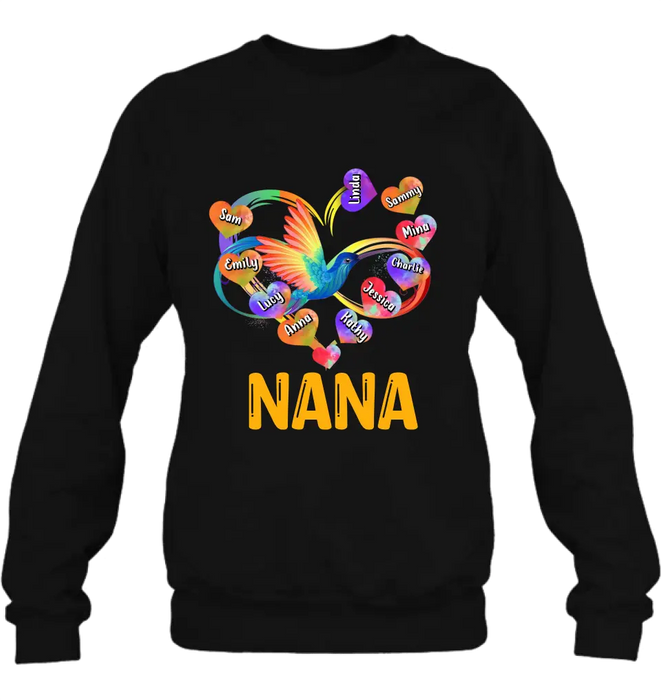 Custom Personalized Grandma Infinity Hummingbird Rainbow Shirt/ Hoodie - Mother's Day Gift Idea For Grandma - Upto 10 Grandkids