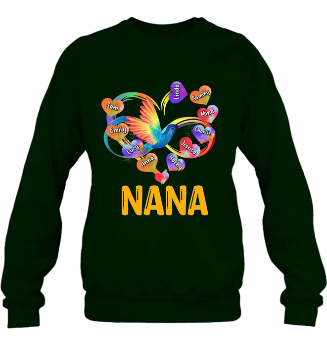 Custom Personalized Grandma Infinity Hummingbird Rainbow Shirt/ Hoodie - Mother's Day Gift Idea For Grandma - Upto 10 Grandkids