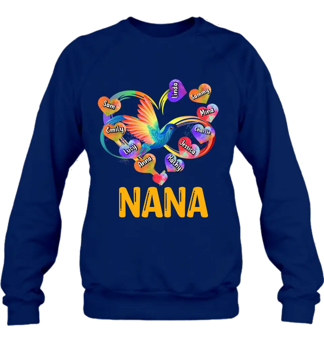 Custom Personalized Grandma Infinity Hummingbird Rainbow Shirt/ Hoodie - Mother's Day Gift Idea For Grandma - Upto 10 Grandkids