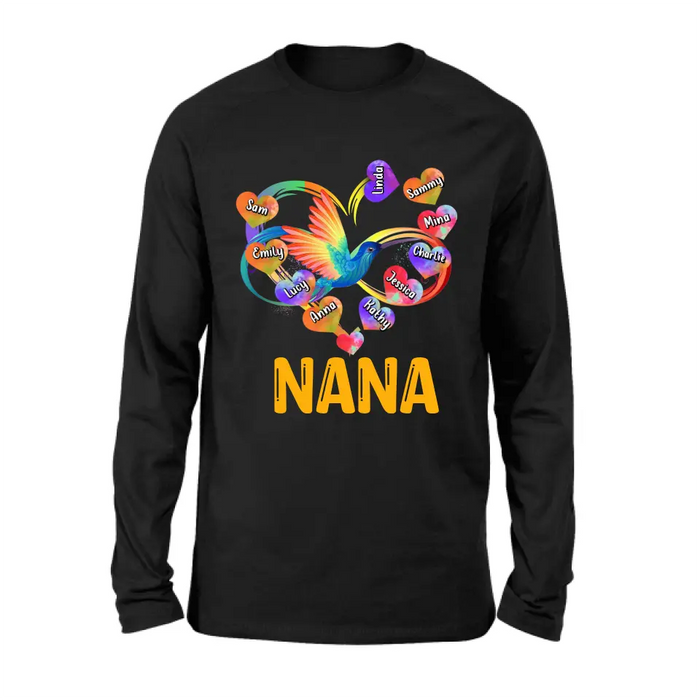 Custom Personalized Grandma Infinity Hummingbird Rainbow Shirt/ Hoodie - Mother's Day Gift Idea For Grandma - Upto 10 Grandkids