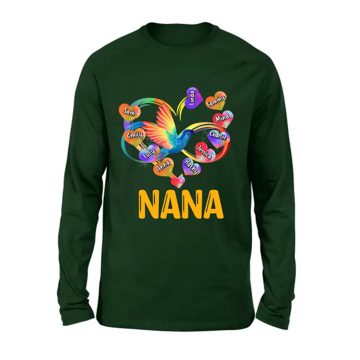 Custom Personalized Grandma Infinity Hummingbird Rainbow Shirt/ Hoodie - Mother's Day Gift Idea For Grandma - Upto 10 Grandkids