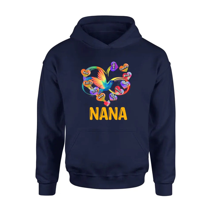 Custom Personalized Grandma Infinity Hummingbird Rainbow Shirt/ Hoodie - Mother's Day Gift Idea For Grandma - Upto 10 Grandkids