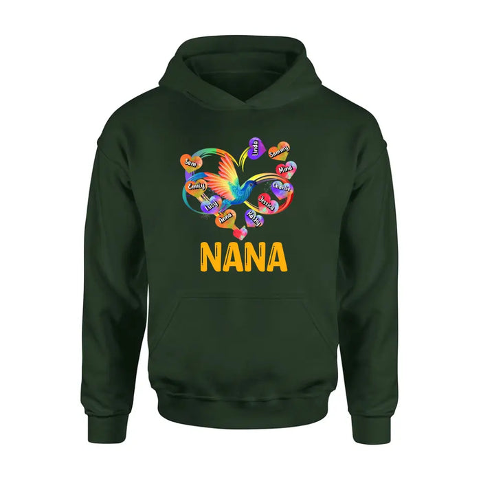 Custom Personalized Grandma Infinity Hummingbird Rainbow Shirt/ Hoodie - Mother's Day Gift Idea For Grandma - Upto 10 Grandkids