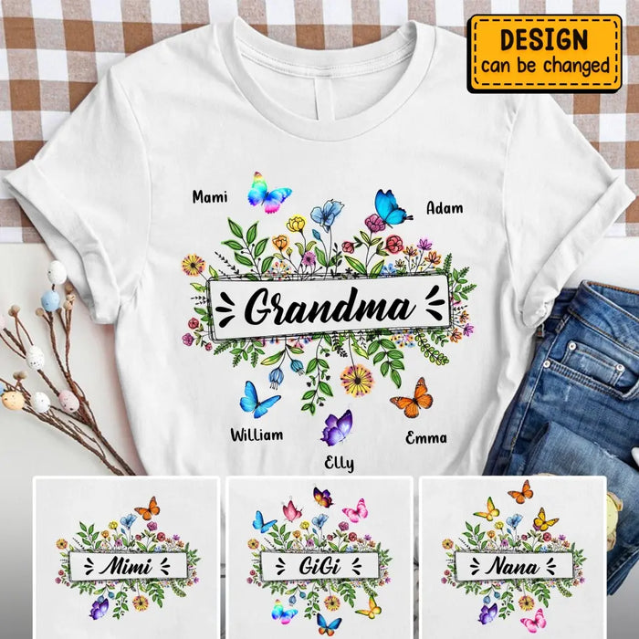 Custom Personalized Grandma Flower Butterfly Shirt/ Hoodie - Upto 10 Kids/ Grandkids - Mother's Day Gift Idea For Grandma/ Mom