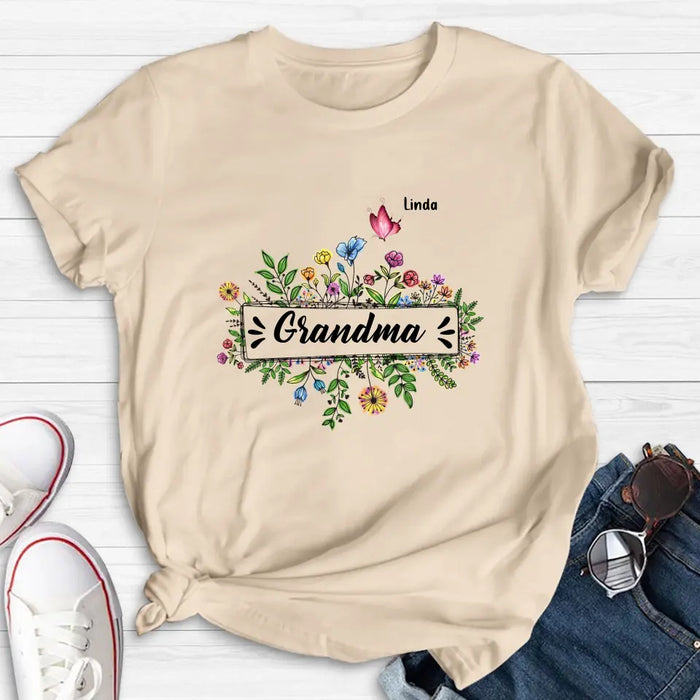 Custom Personalized Grandma Flower Butterfly Shirt/ Hoodie - Upto 10 Kids/ Grandkids - Mother's Day Gift Idea For Grandma/ Mom