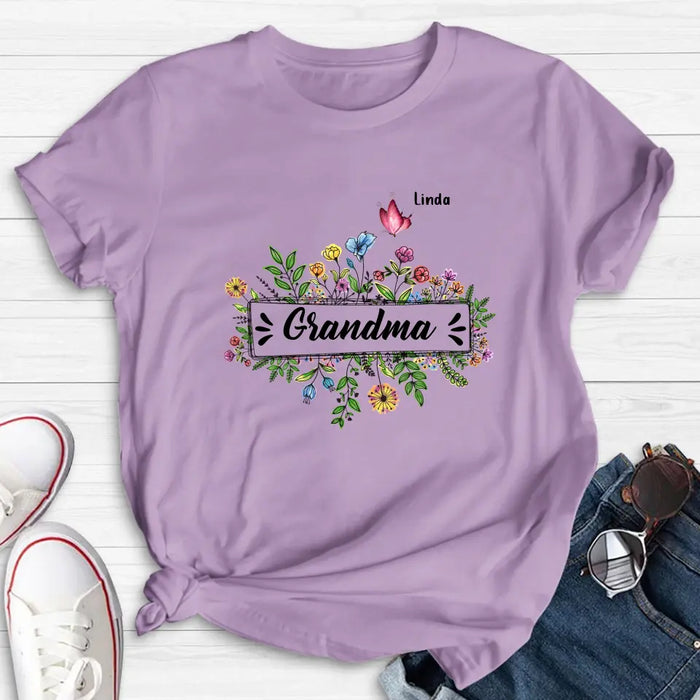 Custom Personalized Grandma Flower Butterfly Shirt/ Hoodie - Upto 10 Kids/ Grandkids - Mother's Day Gift Idea For Grandma/ Mom