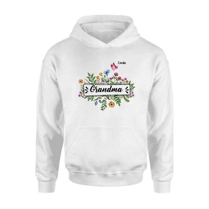 Custom Personalized Grandma Flower Butterfly Shirt/ Hoodie - Upto 10 Kids/ Grandkids - Mother's Day Gift Idea For Grandma/ Mom