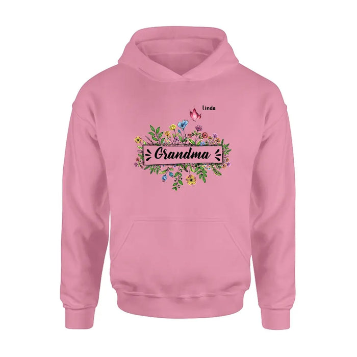 Custom Personalized Grandma Flower Butterfly Shirt/ Hoodie - Upto 10 Kids/ Grandkids - Mother's Day Gift Idea For Grandma/ Mom