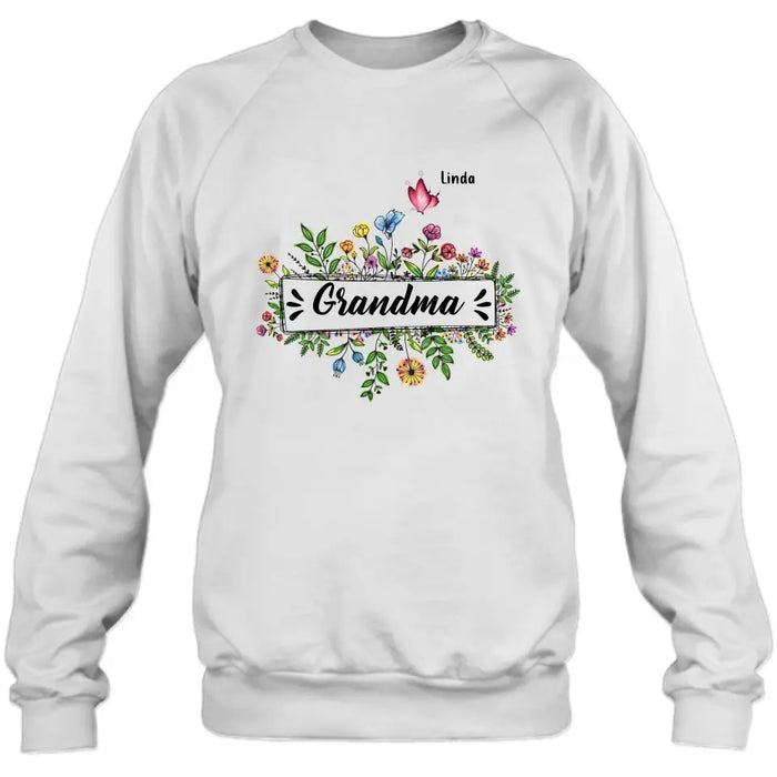 Custom Personalized Grandma Flower Butterfly Shirt/ Hoodie - Upto 10 Kids/ Grandkids - Mother's Day Gift Idea For Grandma/ Mom